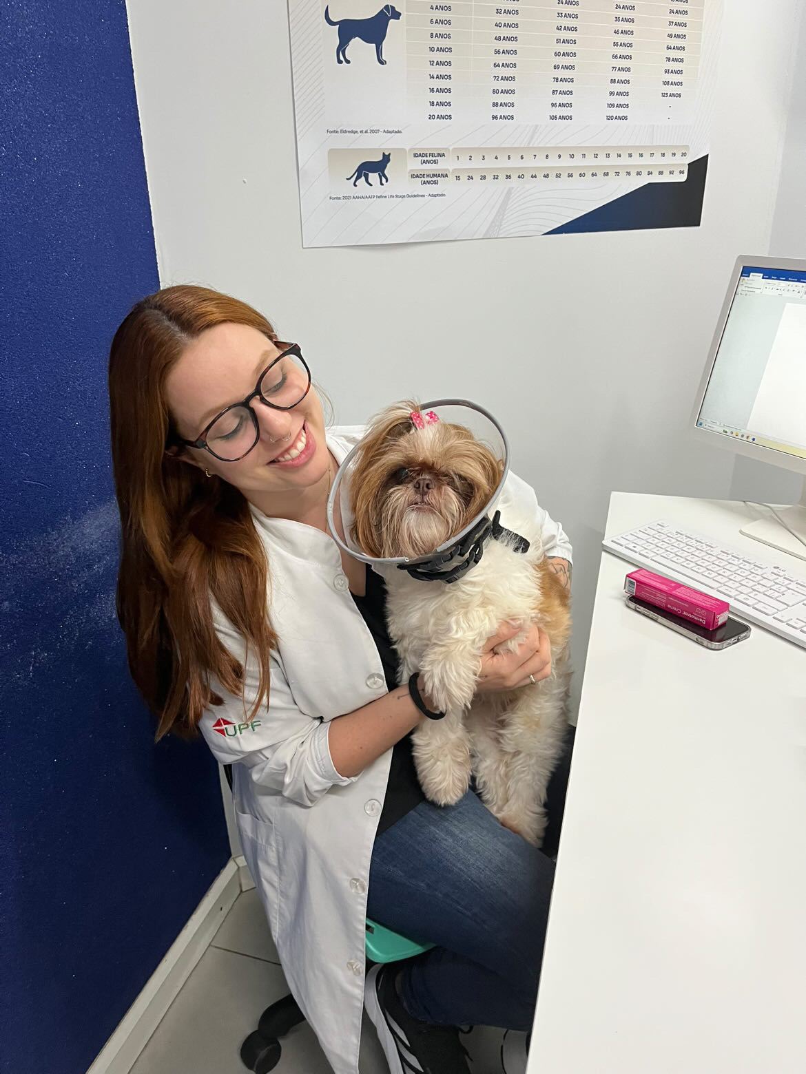 Médica-veterinária Heloise Ruschel acolhendo um cão